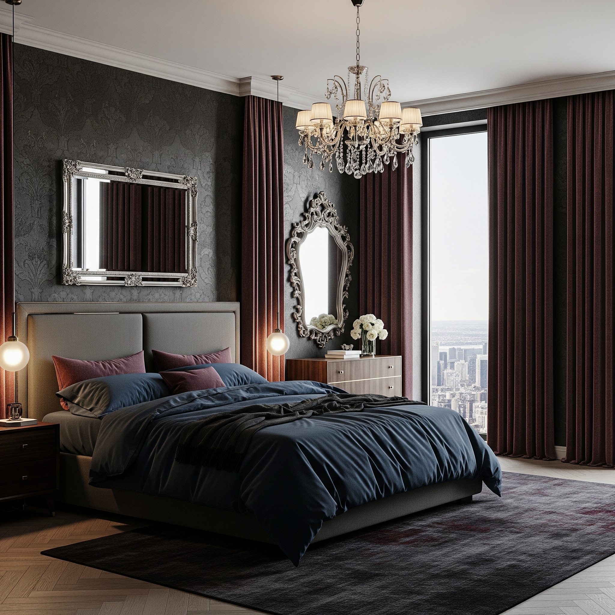Luxury bedroom with city view